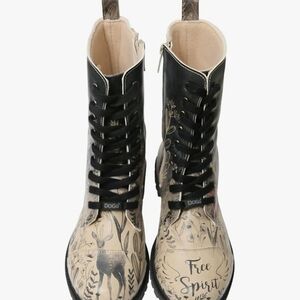 Dogo ZIPPY Women's Artistic Black and Cream Lace-Up Boots